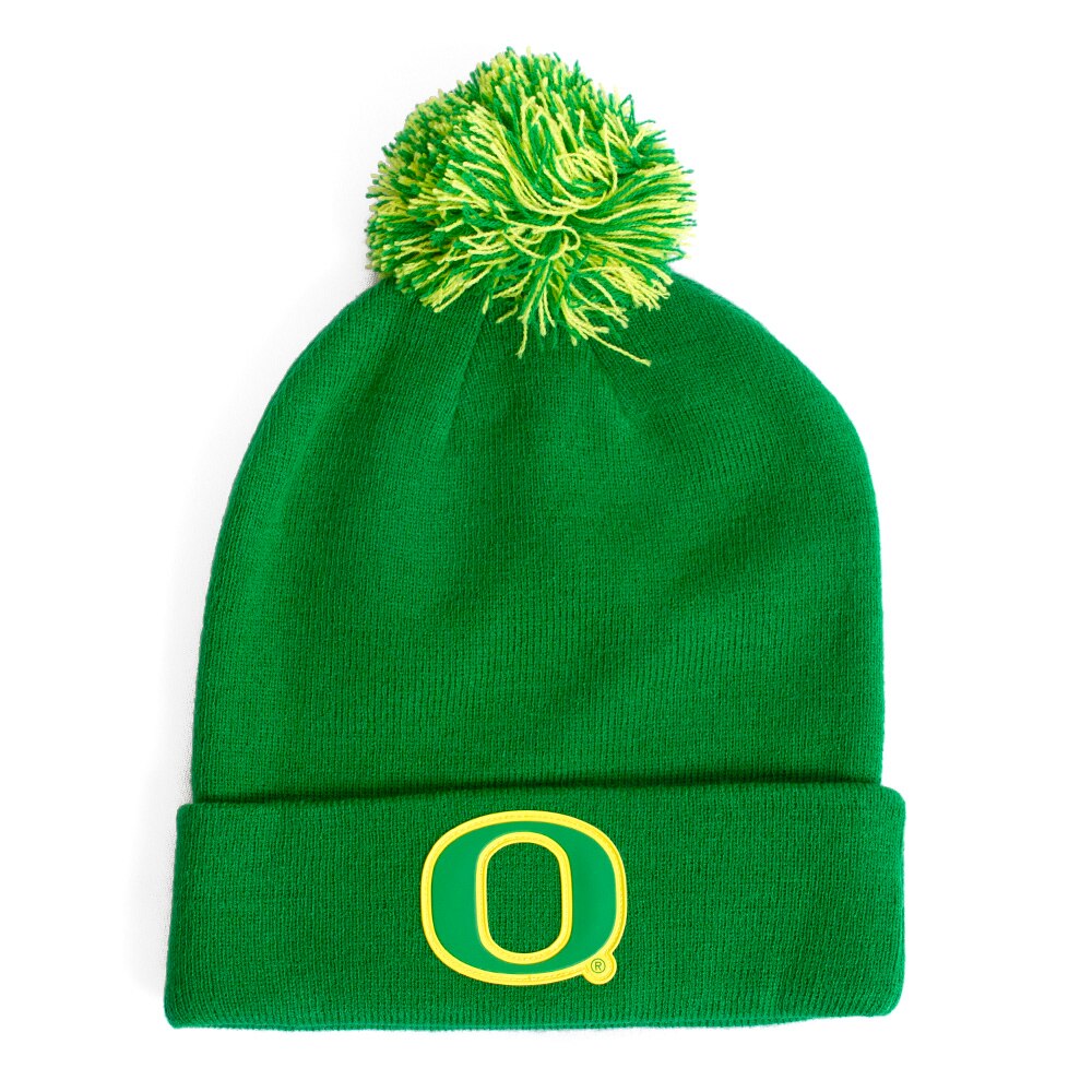 Green Yellow Nike Peak Acrylic Cuff Pom 24 Fighting Duck Oregon Beanie
